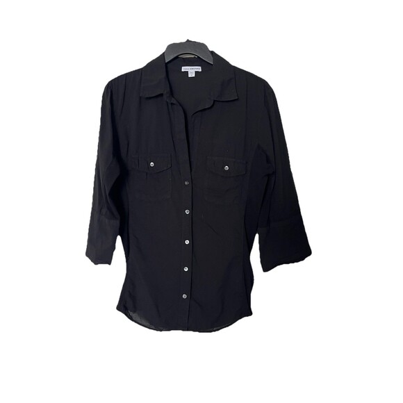 Standard James Perse Top Womens 4 Black Contrast Panel Button Up Roll Tab Sleeve - Picture 9 of 10